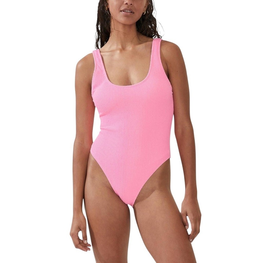 Cotton on‎ Low-Back One-Piece Swimsuit Malibu Pink Crinkle M